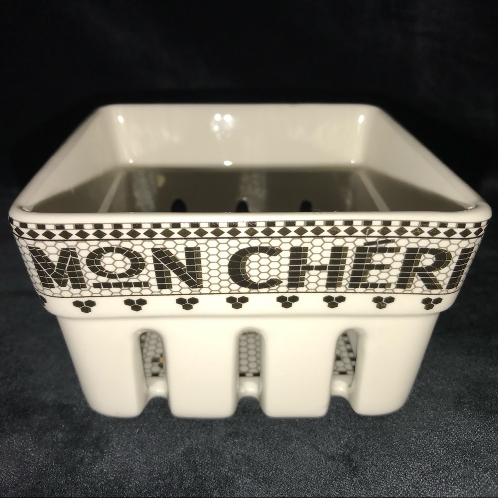 Anthropologie Mon Cher Cream and Black Berry Basket